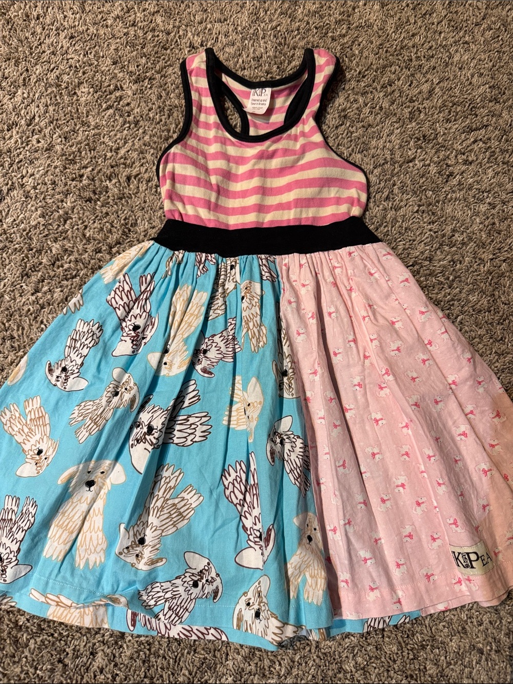 Kids Pink & Blue Bird-Print Colorblock Dress